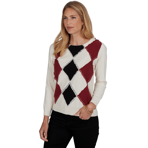 Womens Emaline Country Code Long Sleeve Argyle Sweater