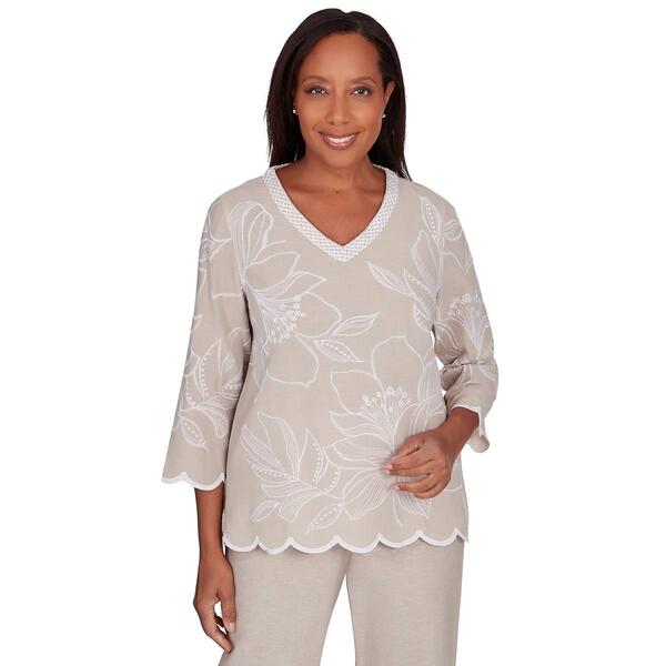 Womens Alfred Dunner Garden Party Drama Embroidered Floral Top - image 