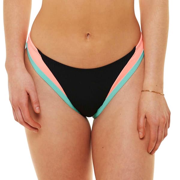 Juniors California Sunshine Solid Rib w/Color Block Swim Bottoms