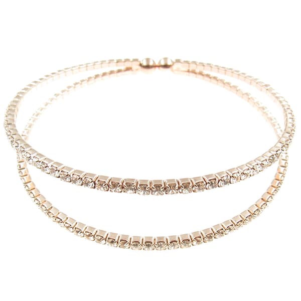 Rosa Rhinestones Rose Gold-Tone 2 Row Rhinestone Cuff Bracelet - image 