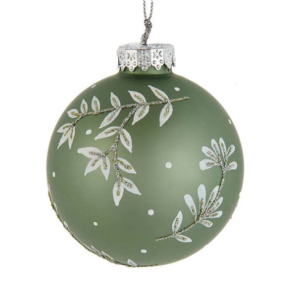 Kurt S. Adler 6pc. 80MM Green Leaf Design Ball Ornaments - image 