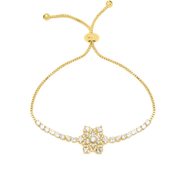 Gold Plated Cubic Zirconia Snowflake Adjustable Bracelet - image 