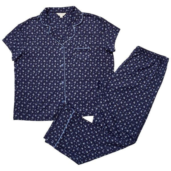 Womens Laura Ashley Short Sleeve Peached Micro Ditsy Pajama Set - image 