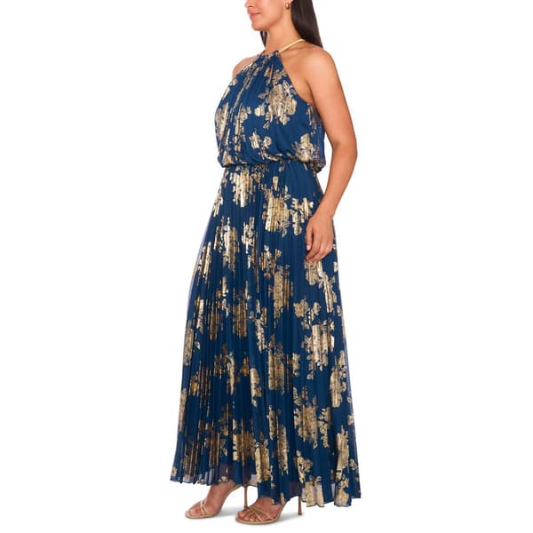 Plus Size MSK Sleeveless Halter Neck Pleated Foil Maxi Dress