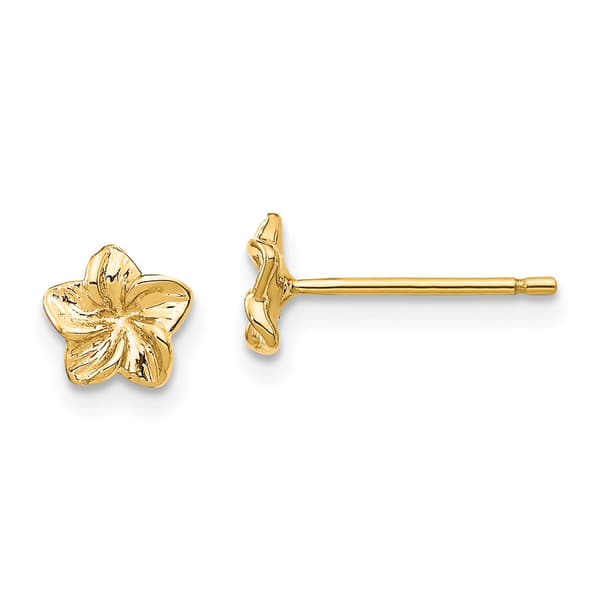 Gold Classics(tm) 14kt. Plumeria Flower Stud Earrings - image 