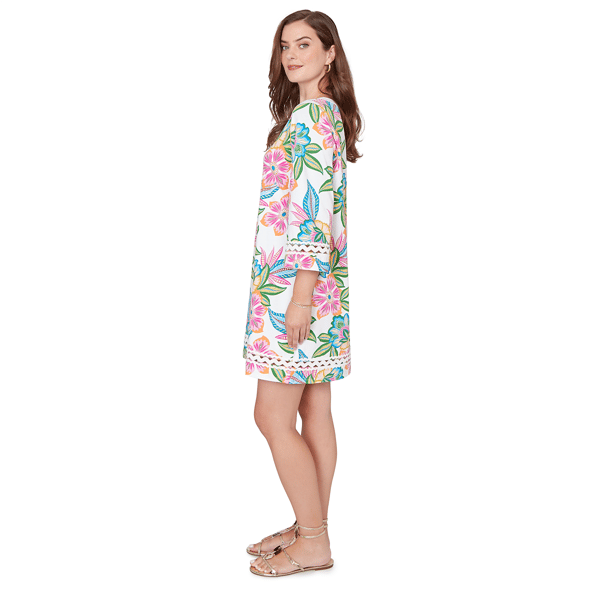 Womens Ruby Rd. Hothouse Florals 3/4 Sleeve Tropical Shift Dress