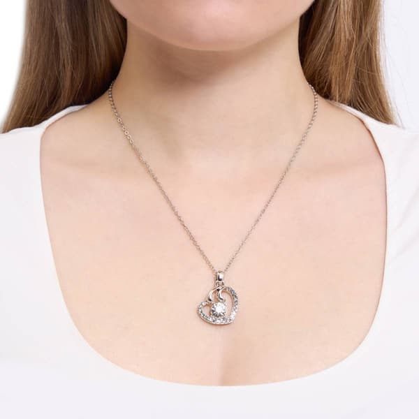 Athra Silver Plated Crystal Heart Pendant Necklace