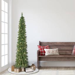 Puleo International 6ft. Pre-Lit Artificial Pencil Christmas Tree