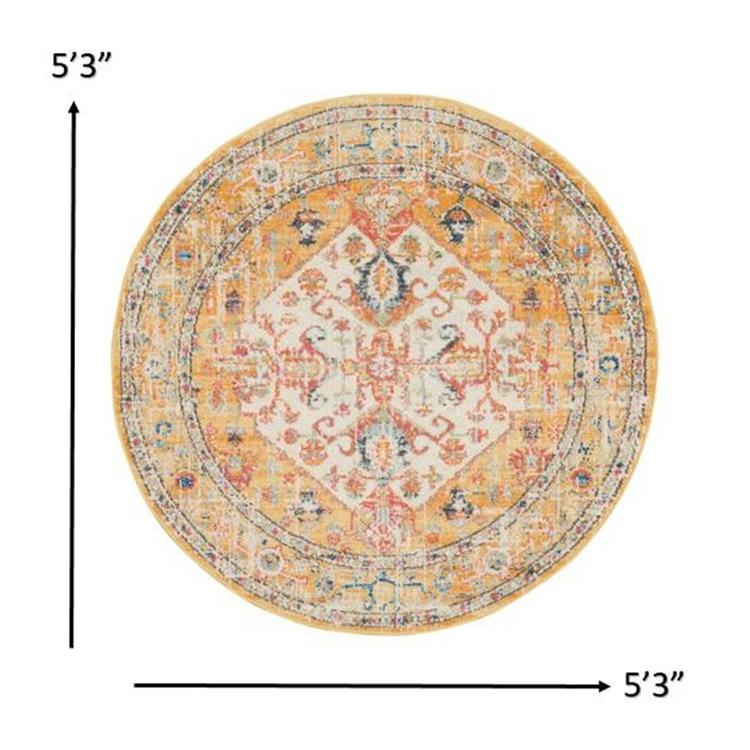 9th & Pike® Ivory and Yellow Medallion Round Area Rug