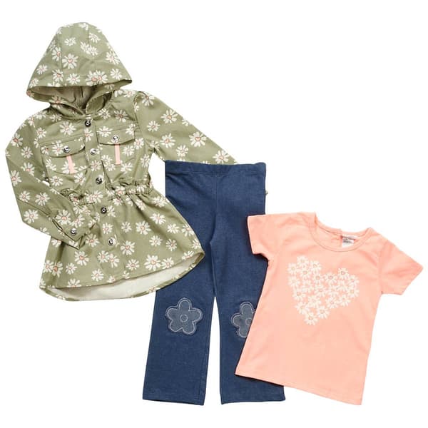 Girls &#40;4-6x&#41; Little Lass&#40;R&#41; 3pc. Daisy Heart Jacket/Tee & Pants Set - image 