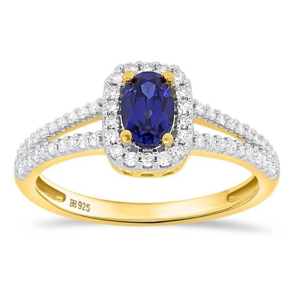 Gemstone Classics(tm) Created Sapphire & Lab Grown Diamond Ring - image 