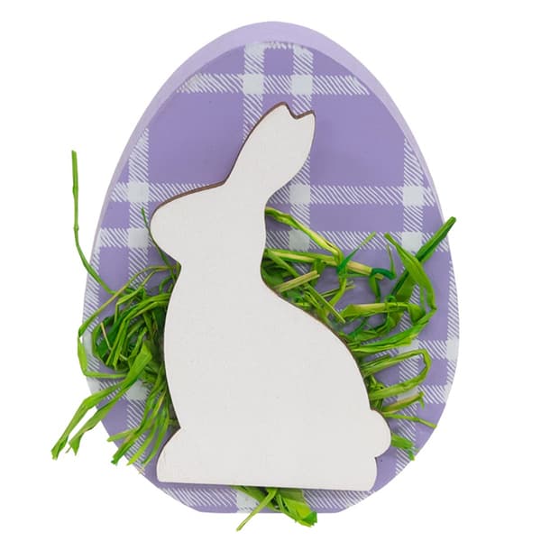 The Hearthside Collection Sitting Bunny Purple Plaid Egg Sitter - image 