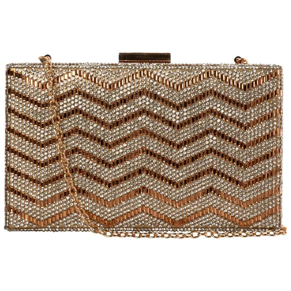 D''Margeaux Crystal Chevron Evening Clutch With Chain - image 