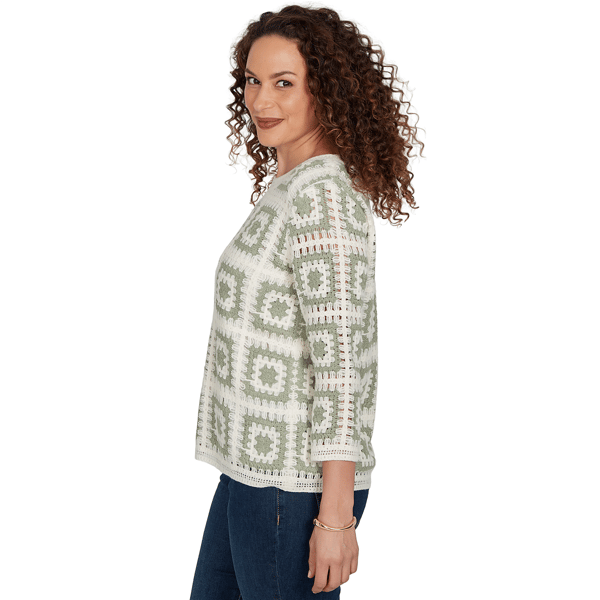 Petite Alfred Dunner Indigo Girls Crochet Square Sweater
