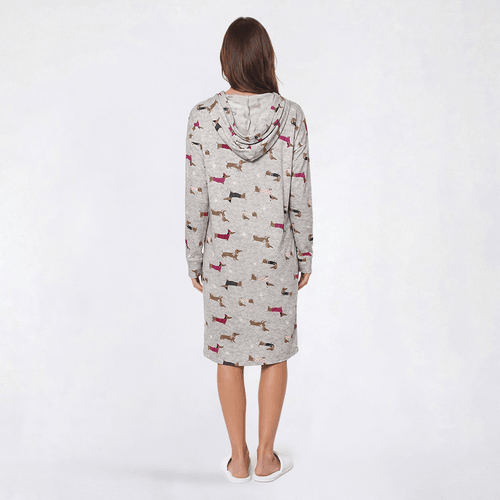 Womens Charmour Long Sleeve Cozy Puppies Hooded Nightshirt