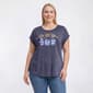 Plus Size Tru Self Short Dolman Sleeve Hacci Sunflower Vase Tee - image 1