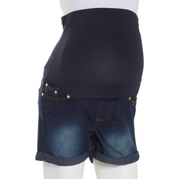 Womens Times Two Over The Belly Cuffed Maternity Denim Shorts - image 