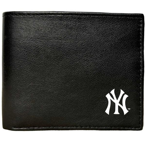 MLB New York Yankees White Logo Sheep Leather Wallet W/ Tin - image 