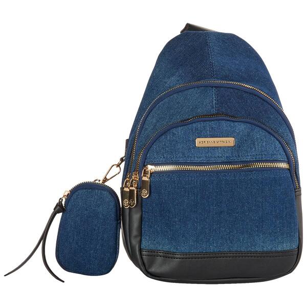Adrienne Vittadini Moxie Denim Sling Bag w/ Removable Pouch - image 