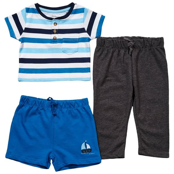 Baby Boy &#40;12-24M&#41; Quiltex&#40;R&#41; 3pc. Stripe Polo Shorts & Pants Set - image 
