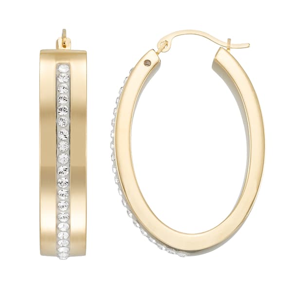Evergold 14kt. Gold over Resin Oval Crystal Hoop Earrings - image 