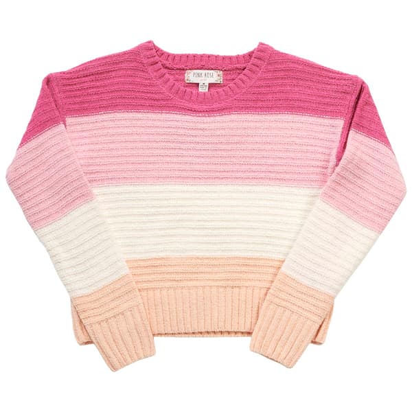 Girls &#40;7-16&#41; Pink Rose Stripe Matte Chenille Sweater - Candy Pink - image 