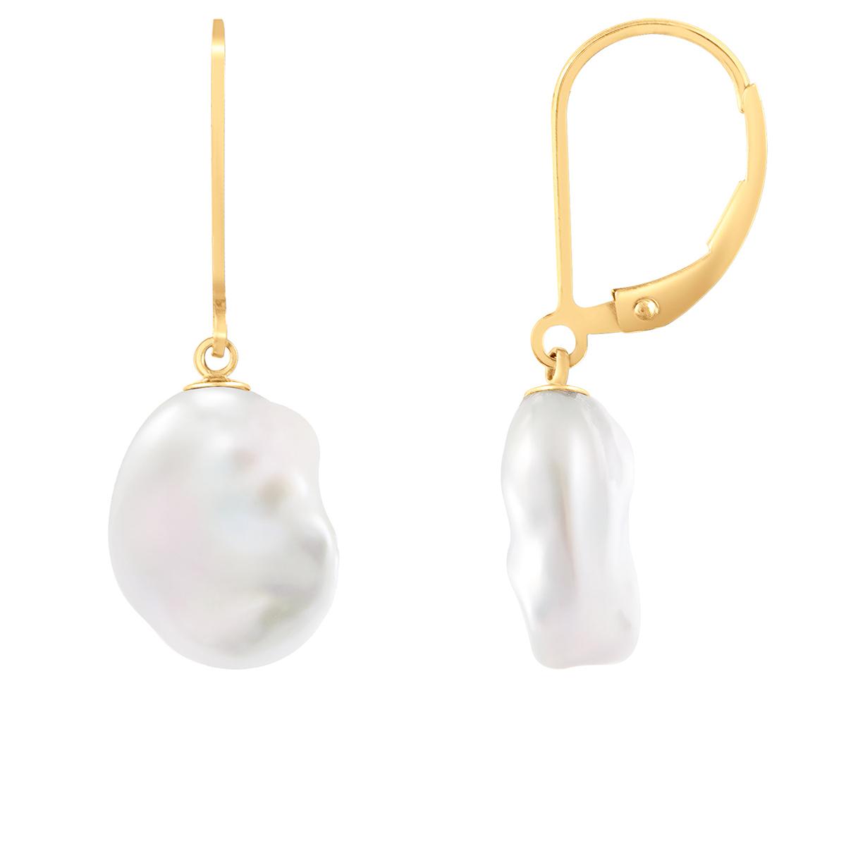 Splendid Pearls 14kt. Gold Keshi Pearl Lever Back Earrings