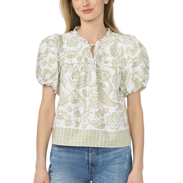 Womens Cece Elbow Sleeve Ruffle Neck With Tie Paisley Blouse - image 