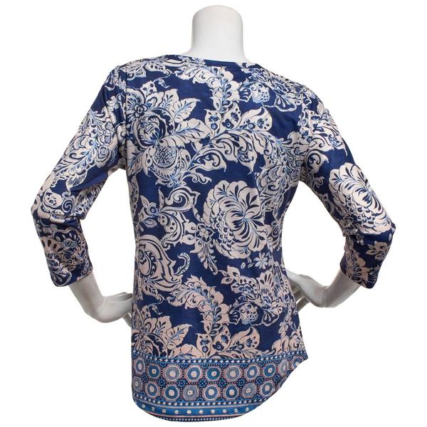 Womens OneWorld 3/4 Sleeve Geometric Floral Sublimation Tee