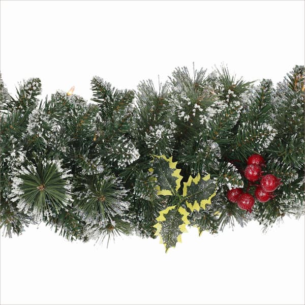 Puleo International 9ft. Pre-Lit Snowy Silverton Pine Garland