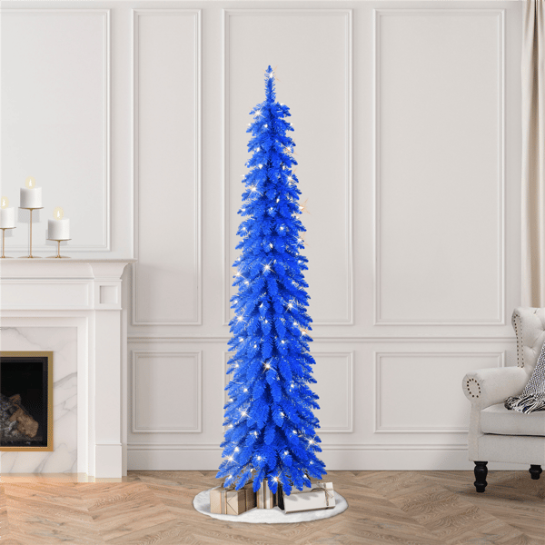 Puleo International Pre-Lit Blue Alpine Pencil Christmas Tree