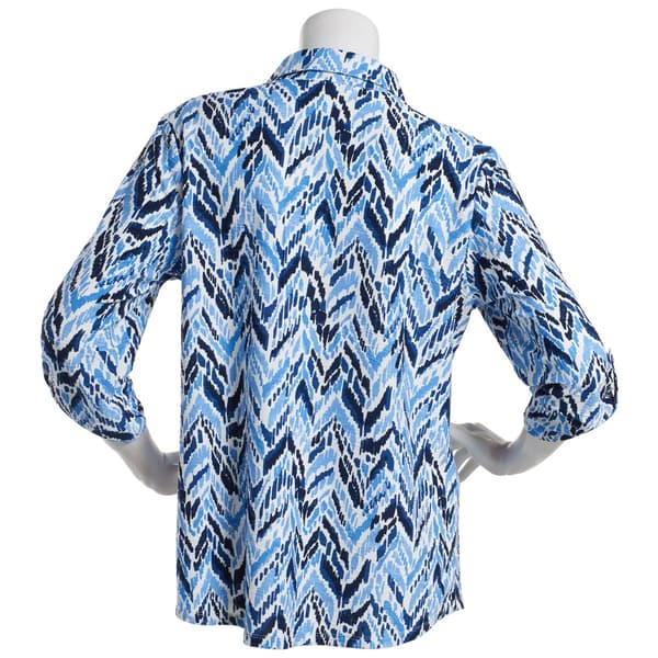 Womens Emily Daniels 3/4 Sleeve Herringbone Henley Blouse