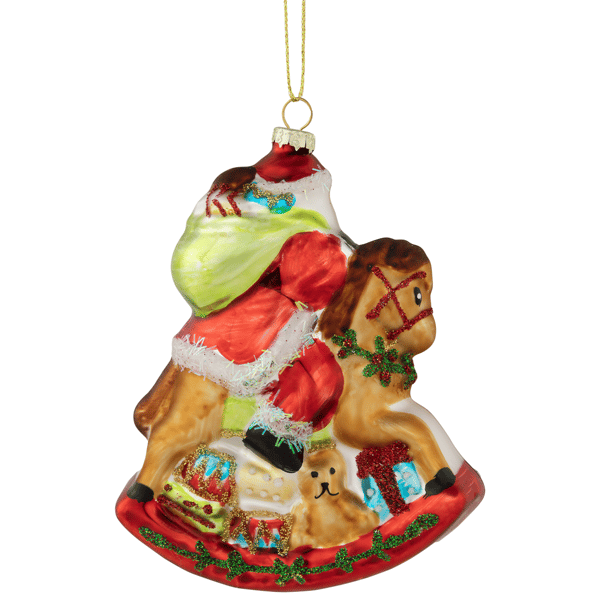 Northlight Santa on a Rocking Horse Glass Christmas Ornament