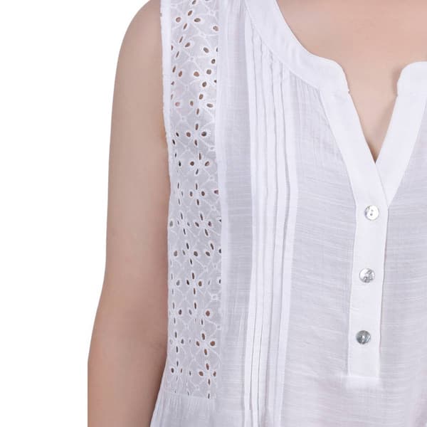 Womens NY Collection Sleeveless Eyelet Tie Front Pleat Blouse