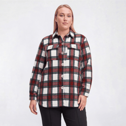 Plus Size Mountain Ridge Plaid Twill Shacket - Cream/Red/Black