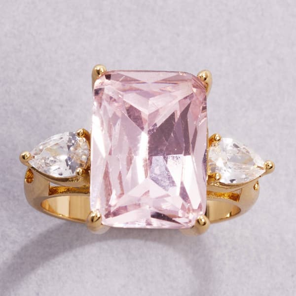 Ashley Cooper(tm) Rectangular Pink Stone & Ring with Clear Baguettes - image 