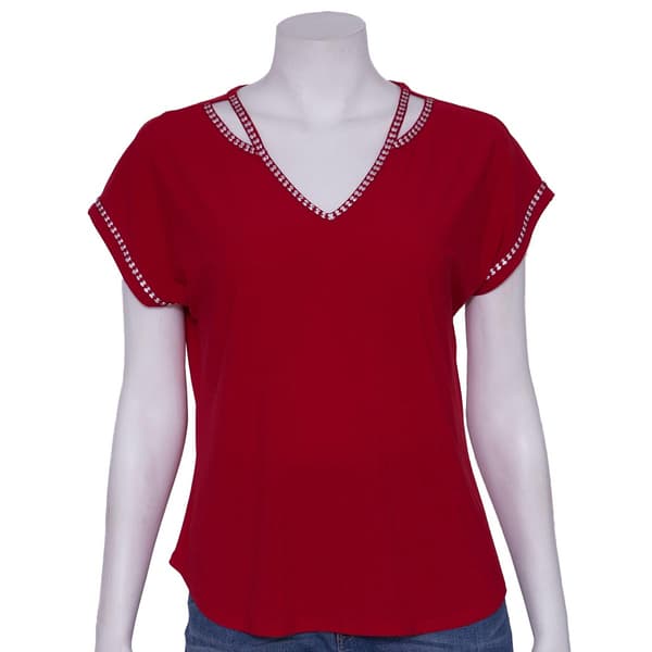 Womens 89th & Madison Short Sleeve Jaquard Ribbon Dolman Top - image 