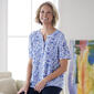 Petite Napa Valley Bird Floral Pleat Henley Blouse-White/Blue - image 1