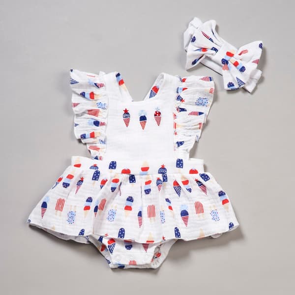 Baby Girl (3-9M) Baby Essentials Ice Cream Americana Romper - image 