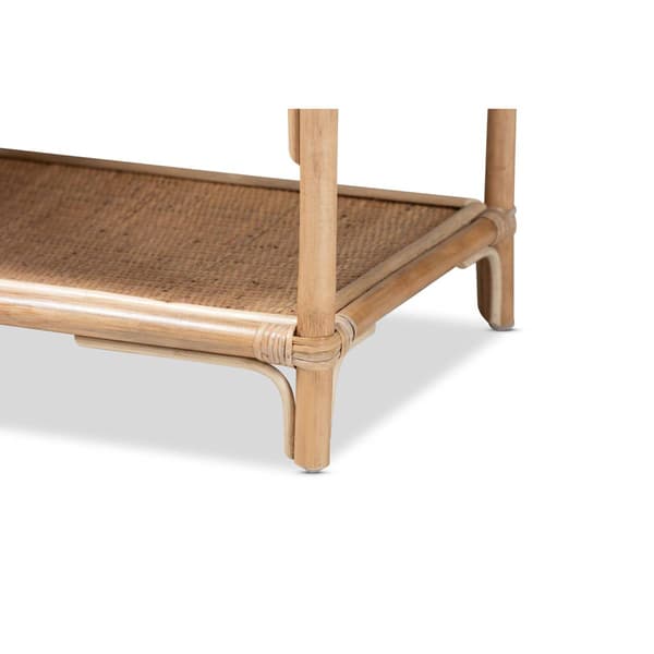 Baxton Studio Redell Bohemian Rattan 3-Tier Display Shelf