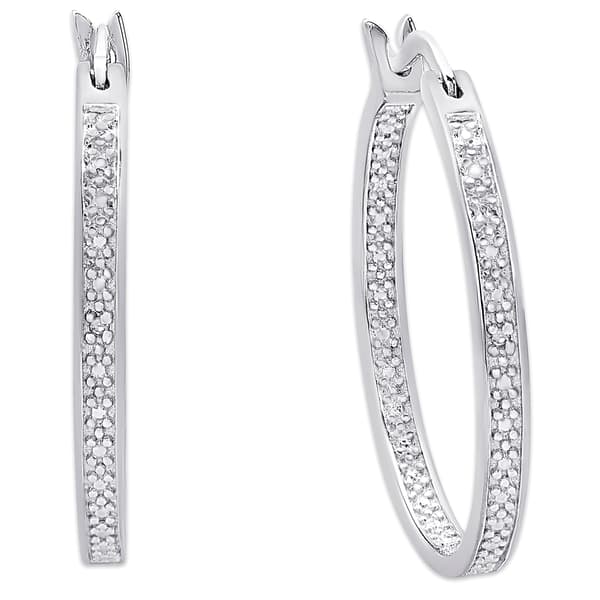 Accents by Gianni Argento Silver Diamond Accent Hoop Earrings - image 