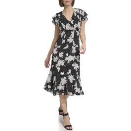 Womens Tommy Hilfiger Double Ruffle Print Chiffon Dress