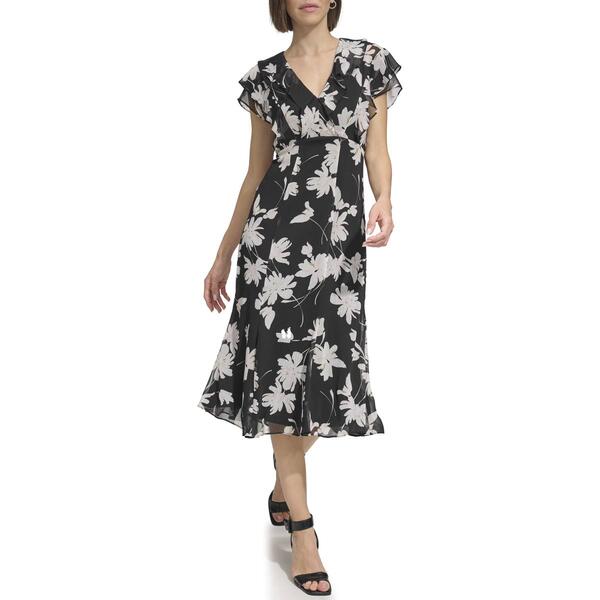 Womens Tommy Hilfiger Double Ruffle Print Chiffon Dress - image 
