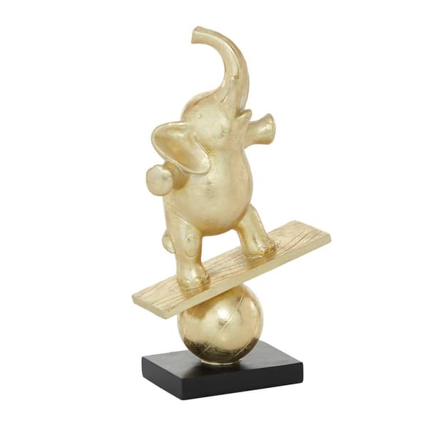 9th &amp; Pike(R) Gold Coastal Elephant Balancing on Ball Sculpture - image 