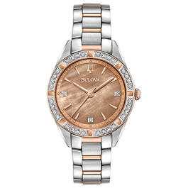 Womens Bulova Two-Tone Diamond Bezel Bracelet Watch - 98R264
