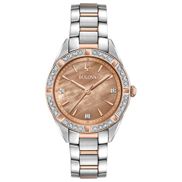 Womens Bulova Two-Tone Diamond Bezel Bracelet Watch - 98R264 - image 