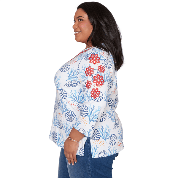 Plus Size Alfred Dunner Port Side Coastal Embroidered Blouse