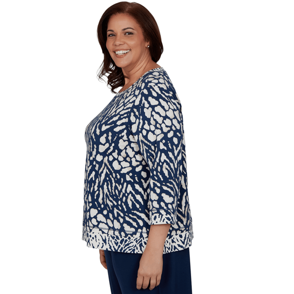 Plus Size Alfred Dunner Good To Go 3/4 Sleeve Abstract Blouse