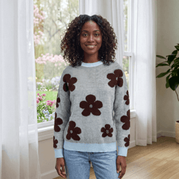 Womens Nanette Lepore Long Sleeve Floral Rhinestone Sweater