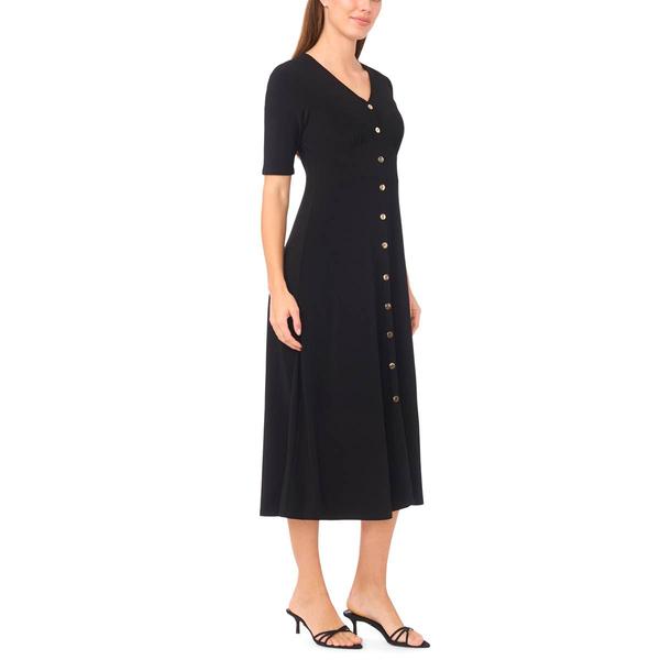 Womens MSK Elbow Sleeve V-Neck Button Trim Midi Dress